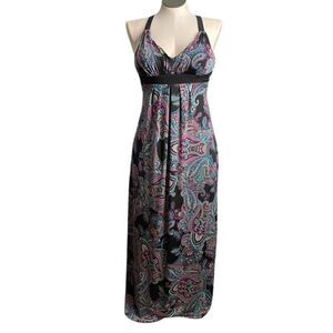 Vtg A-List by Wrapper Juniors Halter Maxi Dress M Butterfly Coachella Stagecoach